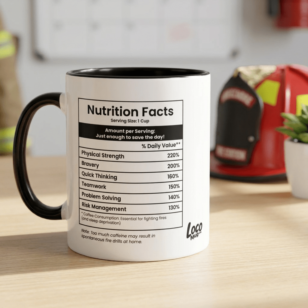 Funny Firefighter Gift Mug | Nutrition Facts Coffee Mug | Fire Prevention Week Gift - Locomug.comfunny_profession_mugs_crazy_mug _designs