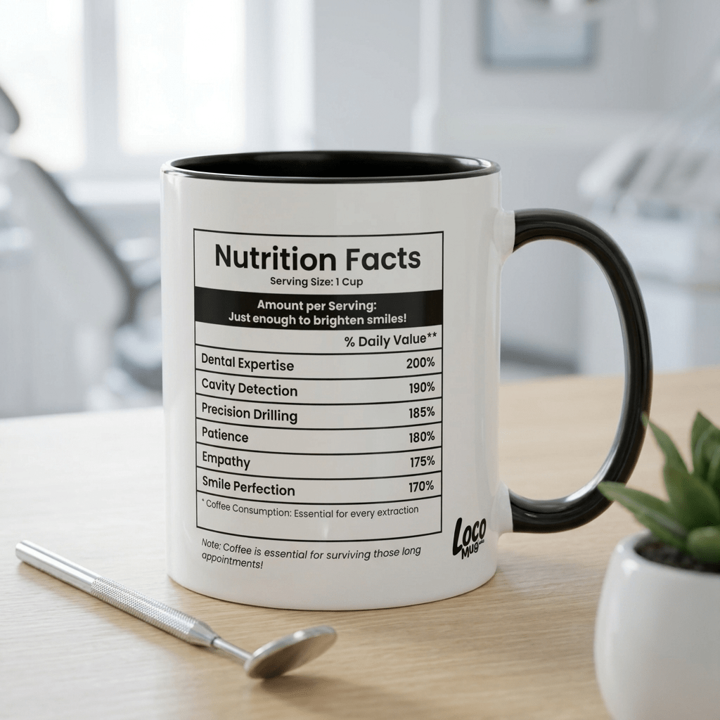 Funny Dentist Gift Mug | Nutrition Facts Coffee Mug | Dental School Graduation Gift - Locomug.comfunny_profession_mugs_crazy_mug _designs