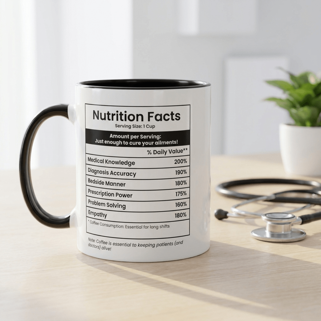 Funny Doctor Gift Mug | Nutrition Facts Coffee Mug | Medical School Graduation Gift | Physician Gift - Locomug.comfunny_profession_mugs_crazy_mug _designs