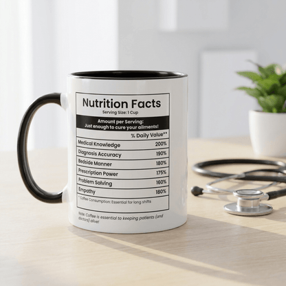 Funny Doctor Gift Mug | Nutrition Facts Coffee Mug | Medical School Graduation Gift | Physician Gift - Locomug.comfunny_profession_mugs_crazy_mug _designs