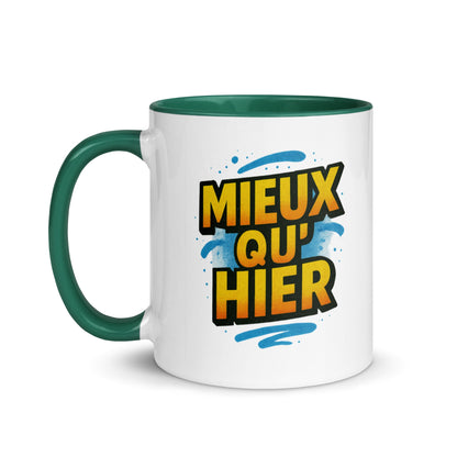 “Mieux qu’hier” Mug with Color Inside – French Elegance Meets Daily Growth - Locomug.com#funny_profession_mugs_crazy_mug _designs#