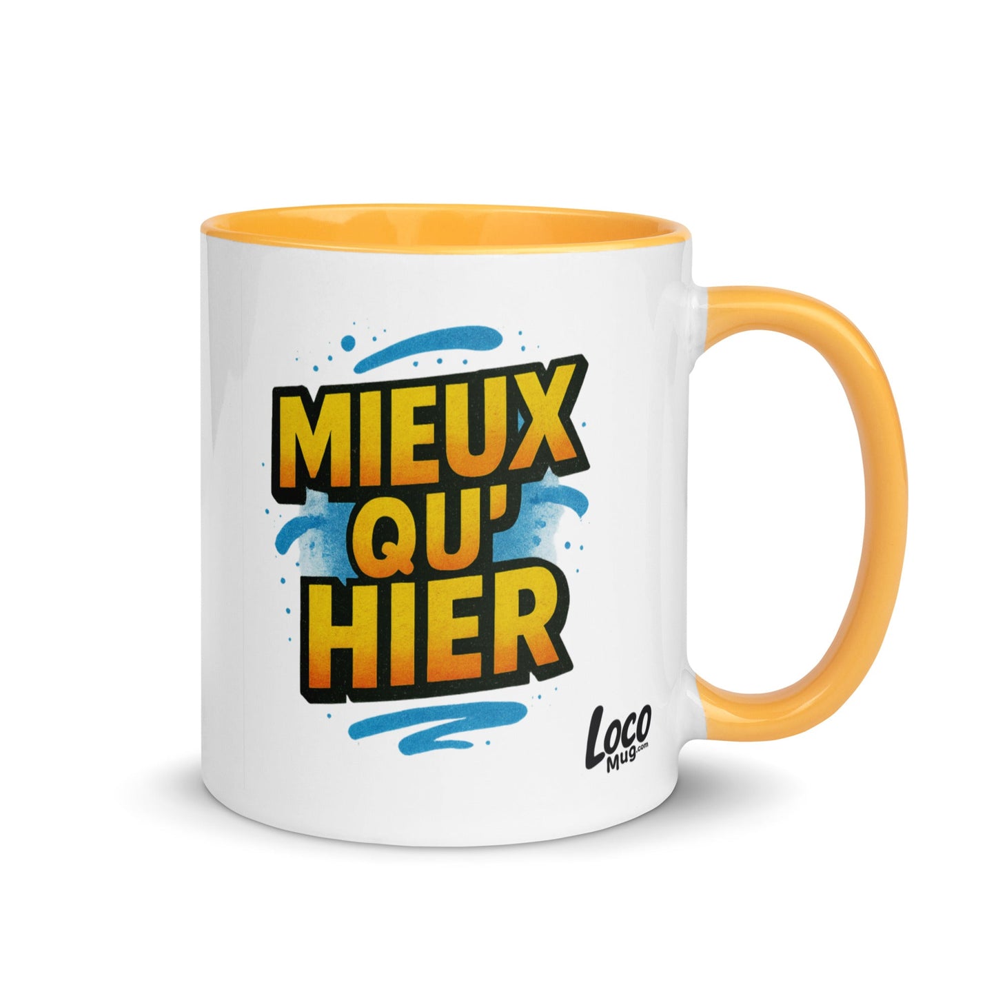 “Mieux qu’hier” Mug with Color Inside – French Elegance Meets Daily Growth - Locomug.com#funny_profession_mugs_crazy_mug _designs#