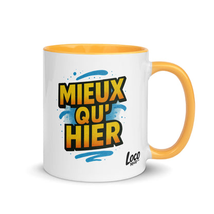 “Mieux qu’hier” Mug with Color Inside – French Elegance Meets Daily Growth - Locomug.com#funny_profession_mugs_crazy_mug _designs#
