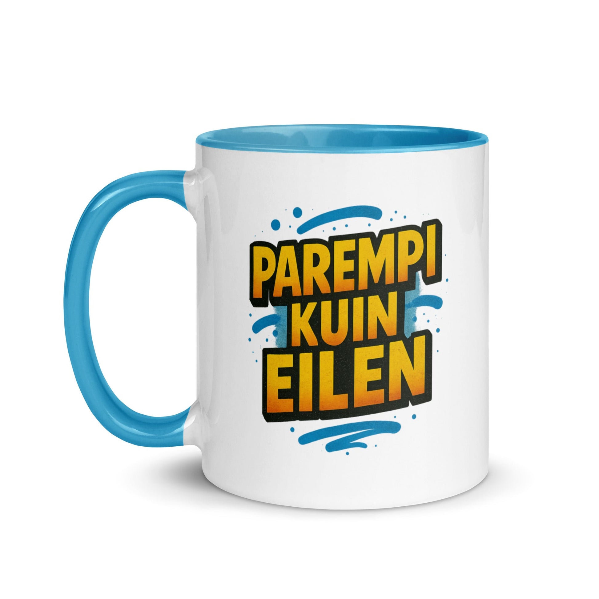 “Parempi kuin eilen” Mug with Color Inside – Finnish Focus, Caffeinated Progress - Locomug.com#funny_profession_mugs_crazy_mug _designs#