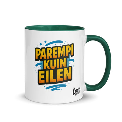“Parempi kuin eilen” Mug with Color Inside – Finnish Focus, Caffeinated Progress - Locomug.com#funny_profession_mugs_crazy_mug _designs#