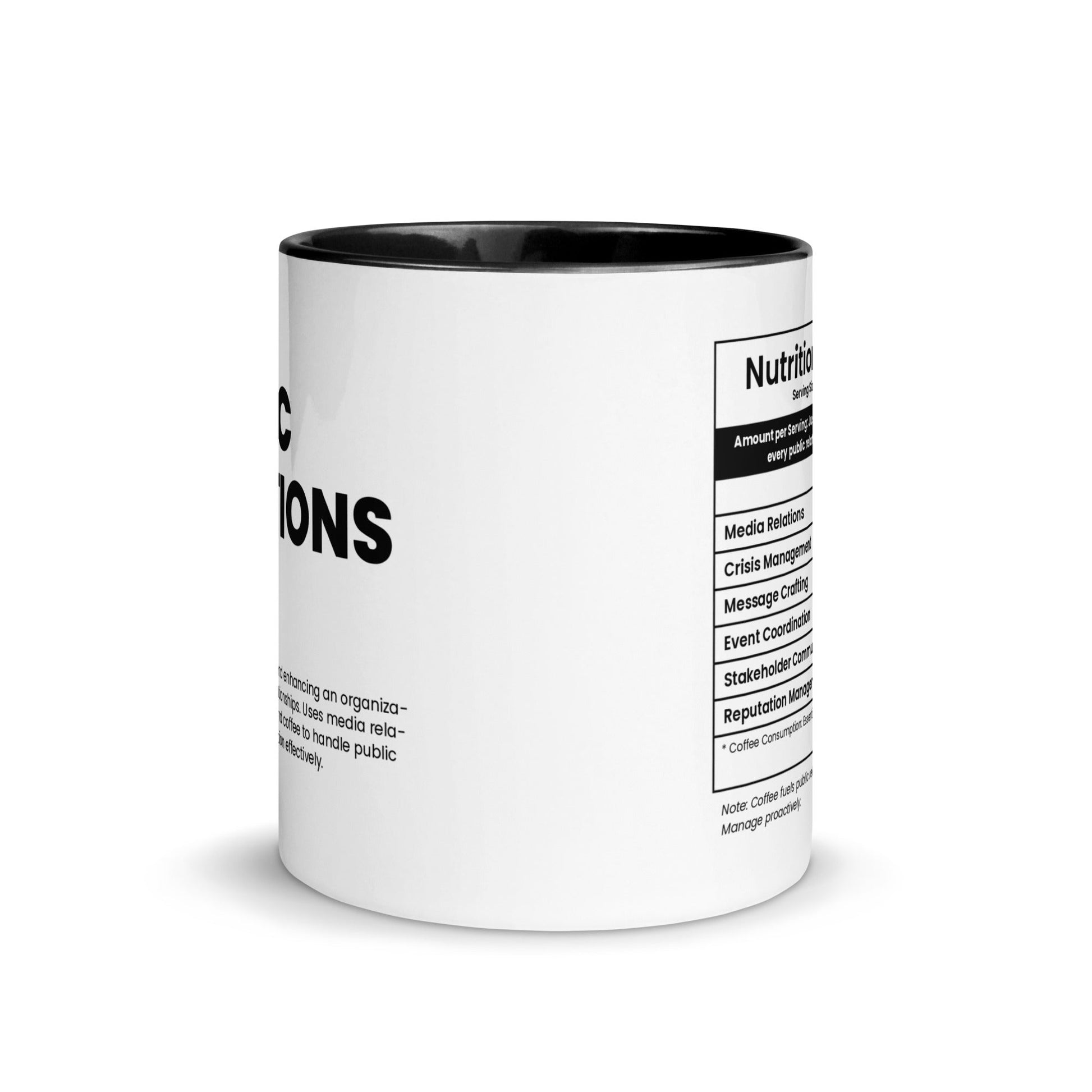 Public Relations Mug - Nutrition Facts | with Black Color Inside - Locomug.com#funny_profession_mugs_crazy_mug _designs#